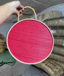 Hôp mành tròn màu đỏ bằng tre - TRE0064