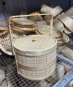 Hôp mành tròn có quai 2 tầng bằng tre - TRE0068